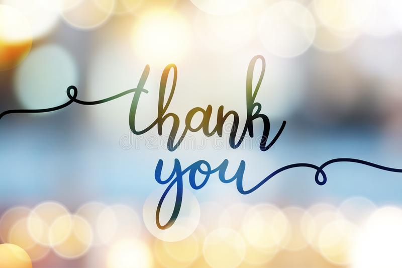 The words thank you written in cursive over decorative background